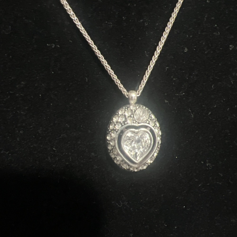 BRIGHTON Crystal Ecstatic Heart Pendant Silver Plated 20"Necklace